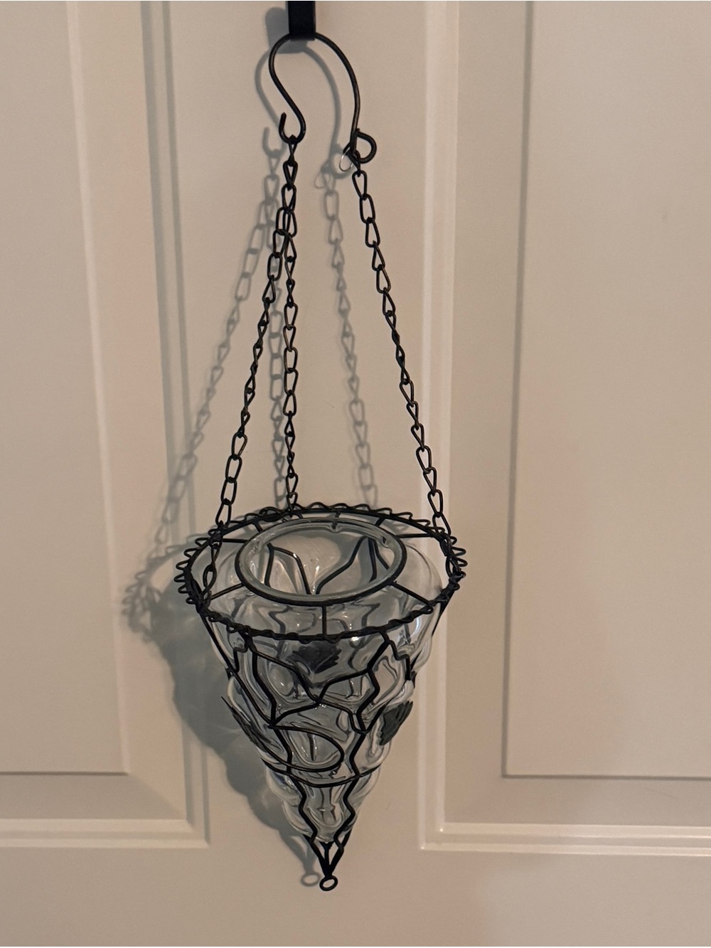 Blown Metal  Caged Glass  Hanging Lantern Or Vase/Planter